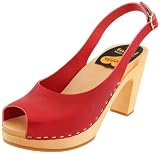 Swedish Hasbeens Women's Peep Toe Slingback Slingback Sandal,Red,8 M US