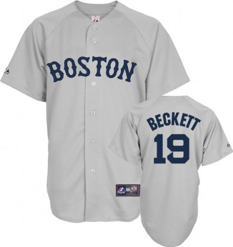 MLB Men's Boston Red Sox Josh Beckett Road Gray Short Sleeve 6 Button Synthetic Replica Baseball Jersey Spring 2012  (Road Gray, Large)