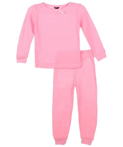 Snozu Basics Girls 2-Piece Performance Thermal Long Underwear (Sizes 12M - 24M) - light pink, 24 months