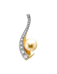 South Sea Golden Pearl Pendant with Diamonds in 14K Yellow Gold (11-12mm)