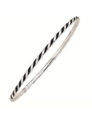 Sterling Silver Stackable Expressions Twisted Black Enamel Bangle Bracelet - Stackable Jewelry Collection