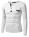 Doublju Mens Long Sleeve Leather Point Henley T-shirts, Cmttl049_white, Medium