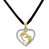 10k Yellow Gold Diamond Dolphin Heart Pendant (0.15 cttw, J-K Color, I2-I3 Clarity), 18