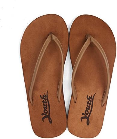 YOUTHVIP newest suede summer flip flops beach slippers MEN chocolate-43