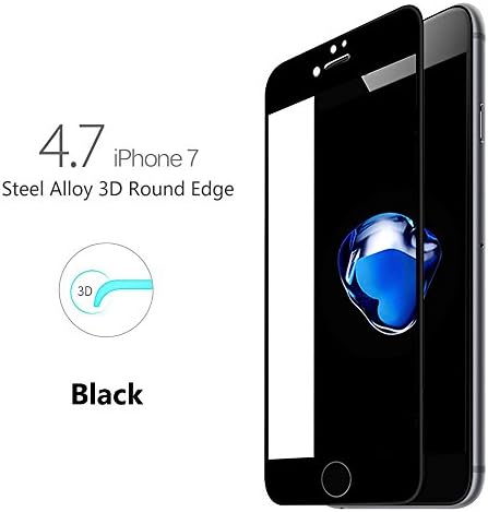 iPhone 7 Screen Protector, Petrelstore 3D Curve Edge Tempered Glass Full Screen Coverage Edge to Edge HD Clear Screen Protector Film (iPhone 7 Black)