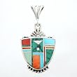 Turquoise, Varascite and Spiny Oyster Inlaid Pendant in Sterling Silver by Ray Tracey, #8588