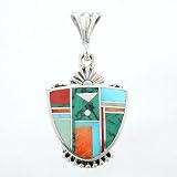 Turquoise, Varascite and Spiny Oyster Inlaid Pendant in Sterling Silver by Ray Tracey, #8588