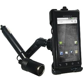 Amzer Lighter Socket Car Mount with Power Dongle Charger for Motorola Droid A855 (Black)