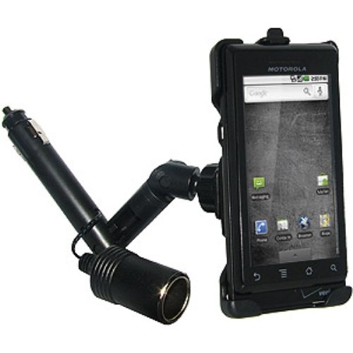 Amzer Lighter Socket Car Mount with Power Dongle Charger for Motorola Droid A855 (Black)