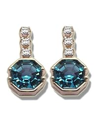 .03 ct 7mm Hexagonal Blue Topaz Yellow French Back Earrings
