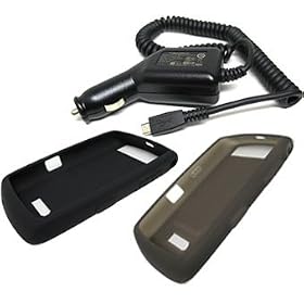 Click here to buy 3 Pieces Combo Set of Black and Smoke Gray Silicone Skin Cover Case with Car Charger for... by Blackberry.