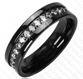 Mens Black Titanium Ring with Eternity Zirconia Stones 6MM
