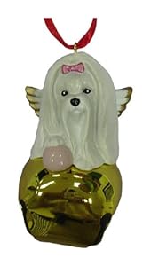 #!Cheap Cute Christmas Holiday Maltese Dog Gold Ornament Bell Figurine Figure
