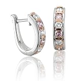 14k White Gold Pink and White Diamond Hoop Earrings (1/2 cttw)