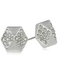 Sam Edelman Hexagon Pave Brushed Rhodium Colored Stud Earrings