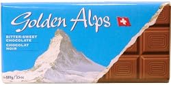 "BITTERSWEET" (Chocolate) "SWITZERLAND", Packaged in Foil and Paper, 100g. "Golden Alps" (Pack of 20 pieces).