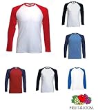 FRUIT OF THE LOOM LONG SLEEVE BASEBALL T SHIRT - (S-XXL)
