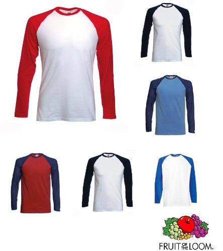 FRUIT OF THE LOOM LONG SLEEVE BASEBALL T SHIRT - (S-XXL)
