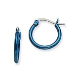 Stainless Steel Blue 15.5mm Hoop Earrings - JewelryWeb