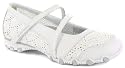 Skechers "Bikers Luxe" Ladies Leather Mary Jane Shoes - White/Silver
