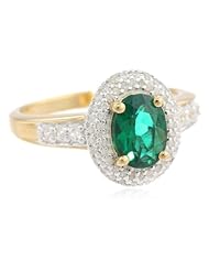 Sterling Silver with Yellow Gold Flash Plating Oval Round Created White Sapphire Diamond Ring, Size 7