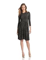 Hot Sale KAMALIKULTURE Women's Crew Neck Flair Dress, Grey Lace Fencing, Large