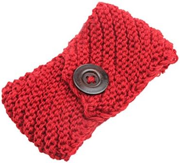 Jelinda Women Girl Knitted Button Hairband Crochet Hat Ear Warmer Hair Wrap Headband (Red)