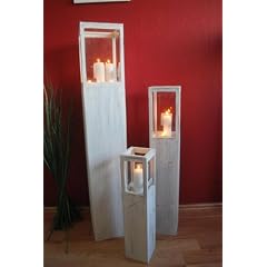 Windlicht S�ulen Set 3 tlg antik wei� Impressionen Landhaus Shabby Chic