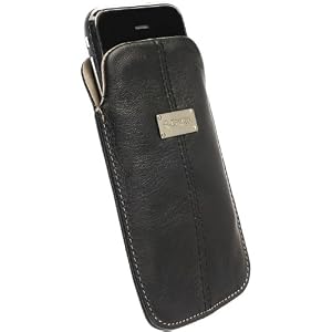 Krusell Large Luna Slim Leather Pocket Pouch for iPhone 4, Blackberry Curve 3G, HTC Desire, Sony Ericsson Xperia X10 and others (Black/Sand)