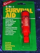 Camping, Hiking and Wilderness Trip 5 Function Survival Tool Whistle / Super Shrill Signal & Alert Whistle, Liquid Filled Luminous Dial Compass Fire Starter Flint, Waterproof Interior Box for Matches, Vitamins or Pills, a Signal Mirror and a Sturdy Nylon Carrying Lanyard