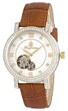 Burgmeister Uppsala BM511-285 Damen Automatik Uhr IP Gold Perlmutt offene Unruh Swarovski-Kristalle Leder braun
