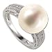 14K White Gold Pearl & Diamond Ring