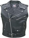 Men's Black SLEEVELESS Genuine BUFFALO Leather Motorcycle Biker SUMMER Jacket Sizes 38-56