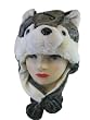 Plush Husky Animal Cap / Husky Hat with Ear Flaps and Poms