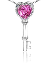 Candygem 14k Gold Key to my Heart Love Key Pendant with Created Pink Sapphire...