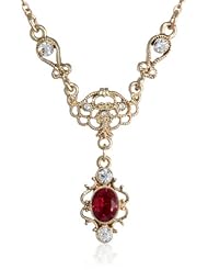 Downton Abbey "Jeweled Heirlooms Boxed" Gold-Tone Crystal Belle Epoch Oval Ruby Pendant Necklace, 16"