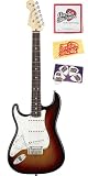 Fender American Standard Stratocaster Bundle with Strings, Pick Card, and Polishing Cloth - Left Handed, Maple Fretboard, 3-Tone Sunburst
