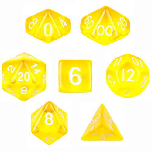 7 Die Polyhedral Dice Set - Translucent Yellow with Velvet Pouch By Wiz Dice