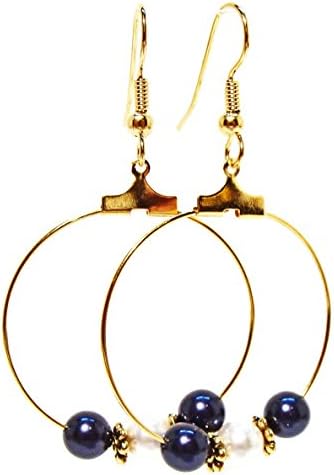 Midnight Blue and White Swarovski Pearl Hoop Earrings #amazonhandmade #pearls