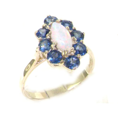 Click To Luxury Ladies Solid Sterling Silver Natural Fiery Opal & Cornflower Blue Sapphire Cluster Ring - Finger Sizes 5 to 12 Available Details... Luxury Ladies Solid Sterling Silver Natural Fiery Opal & Cornflower Blue Sapphire Cluster Ring - Finger Sizes 5 to 12 Available