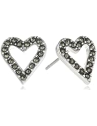 Judith Jack "Mini Items" Sterling Silver, Marcasite Heart Earrings