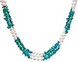 HinsonGayle Boho Collection Triple Strand Turquoise and Cultured Pearl Torsade Necklace (Sterling Silver)