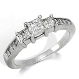 1 ct. Princess cut Three Stone Diamond Engagement Ring in 14k White Gold
