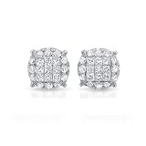 14k White Gold Princess-cut Diamond Composite Stud Earrings (1/2 cttw, H-I, I2)