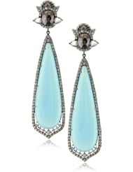 Sutra One of a Kind 18k Gold Laguna Agate and Black Diamond Earrings