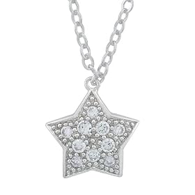 Platinum Overlay Sterling Silver Pave Star Cubic Zirconia Pendant, 18"