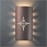 IMAGE OF Sun Dagger Open Top and Bottom Large Cylinder Outdoor Wall Sconce Finish: Hammered Brass, Cutout Option: Waves