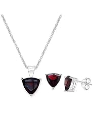 6.00 Carat Garnet Triangle Shape .925 Sterling Silver Earring & Pendant Set