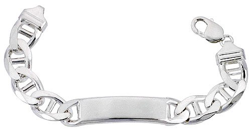 Large Sterling Silver Mariner Link ID Bracelet, 1/2 (12.5mm) wide, NICKEL FREE
