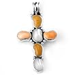 Yellow Jasper, White and Orange Colored Sterling Silver Rhodium Plated Cross Pendant.